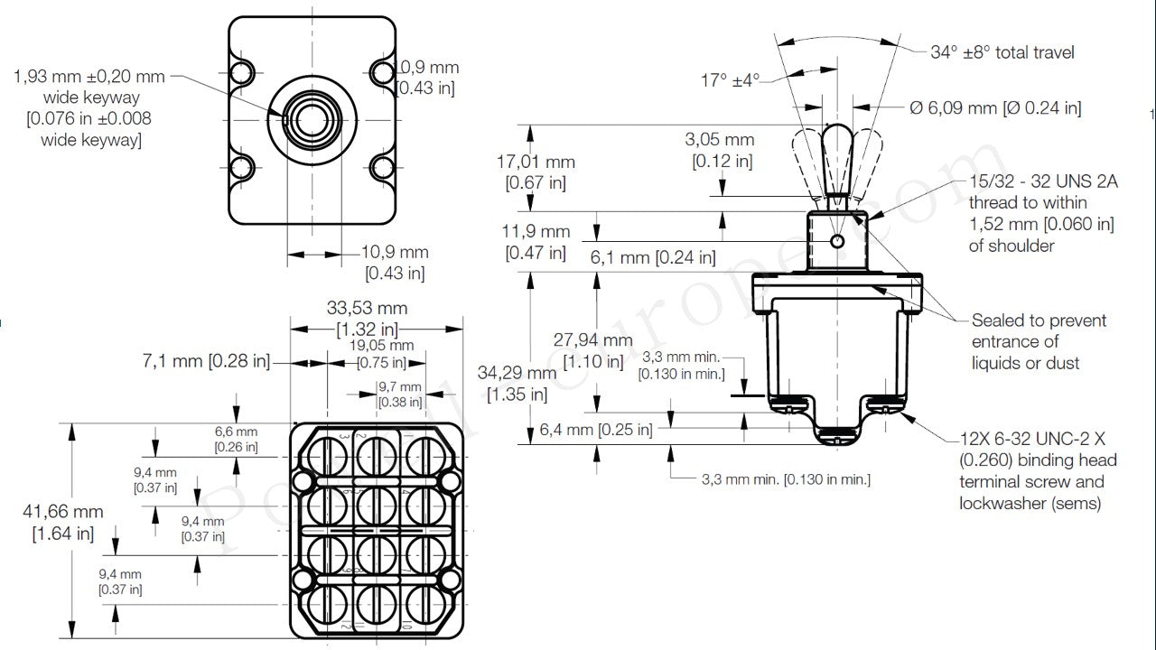 Dimensions of a MS24525-30-Honeywell Honeywell switch