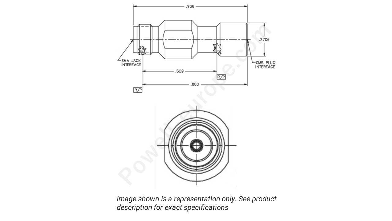 Image showing an extract of the 2D drawing of the Corning Gilbert 00218-300-3