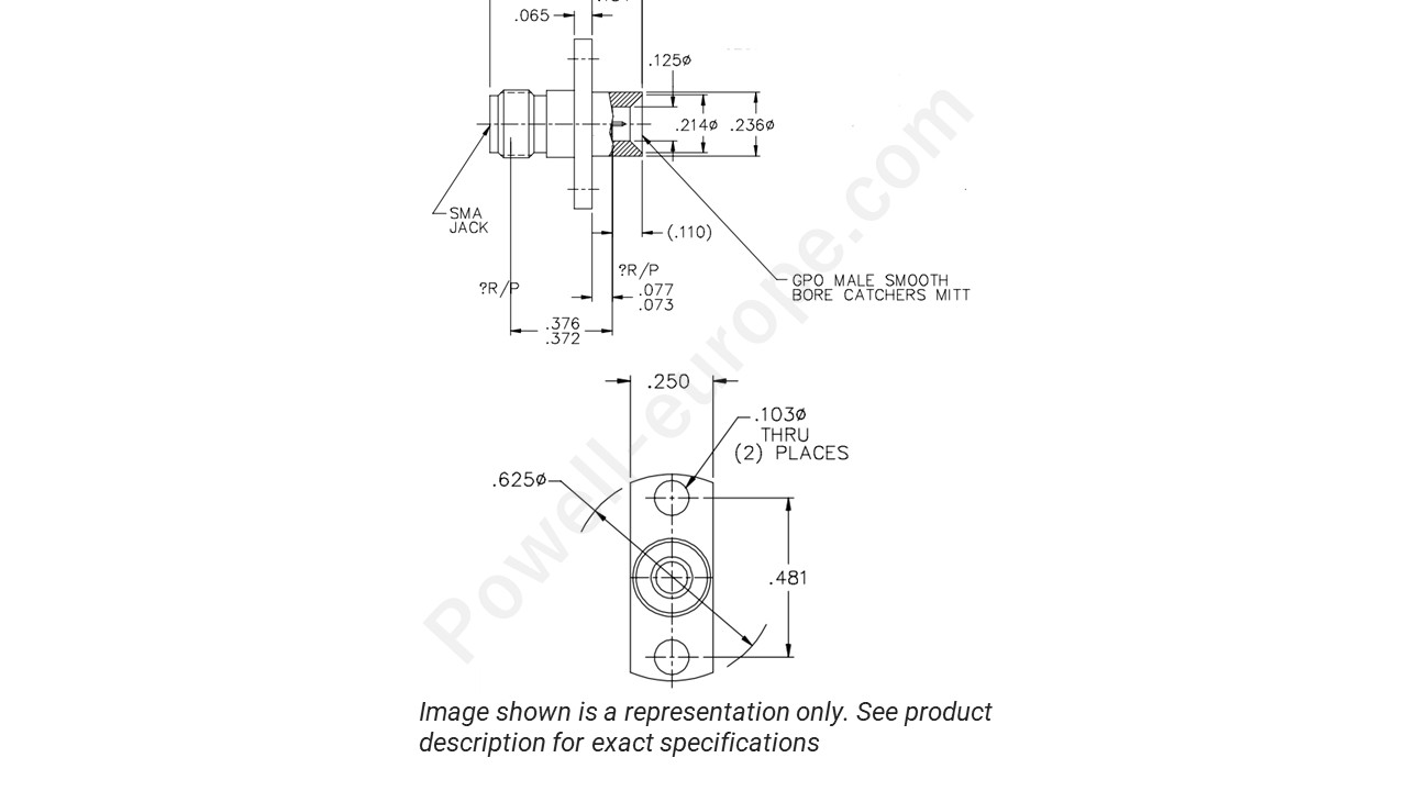 Image showing an extract of the 2D drawing of the Corning Gilbert 00219-135-3
