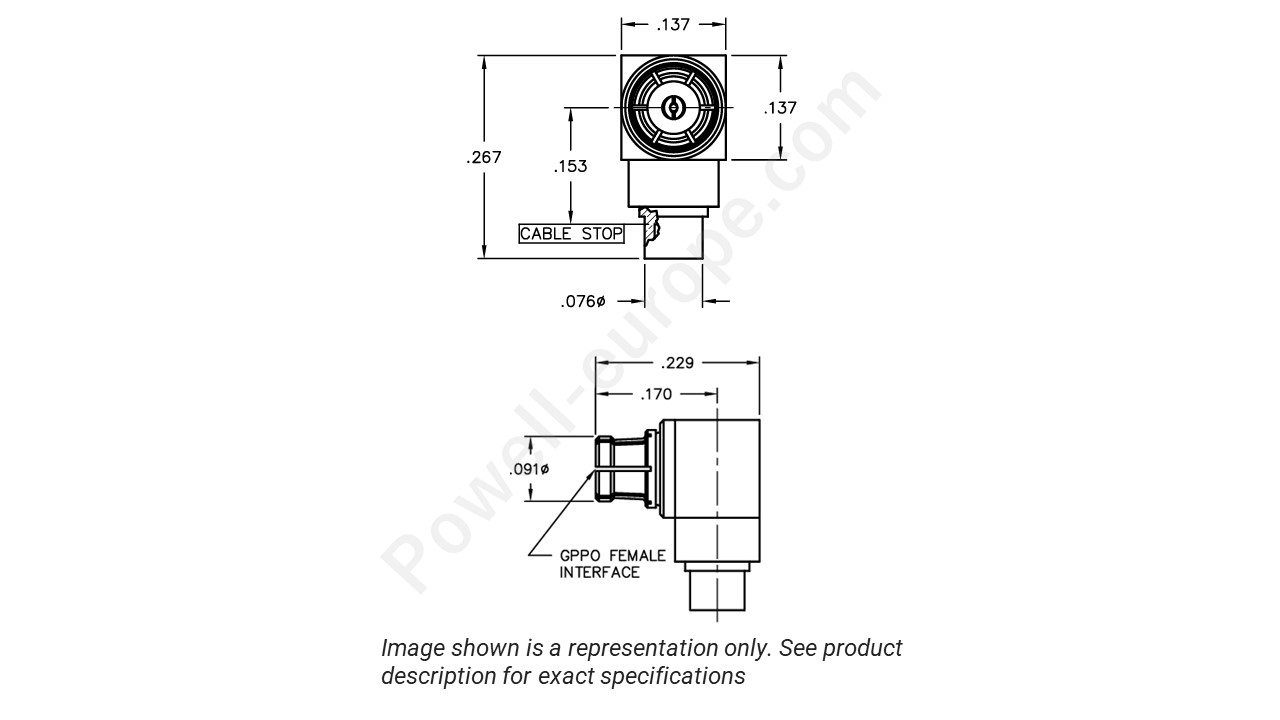Image showing an extract of the 2D drawing of the Corning Gilbert 0118-927-1