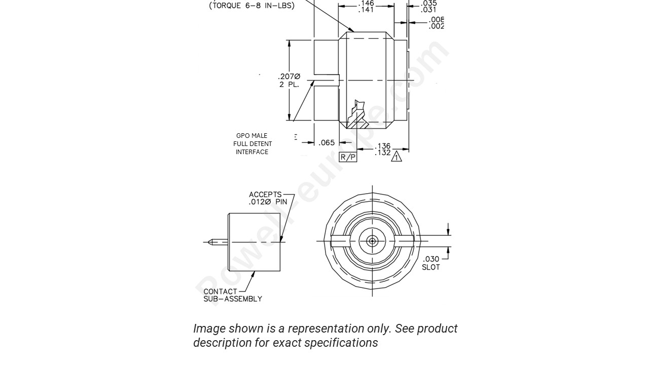 Image showing an extract of the 2D drawing of the Corning Gilbert 0119-232-3-FD