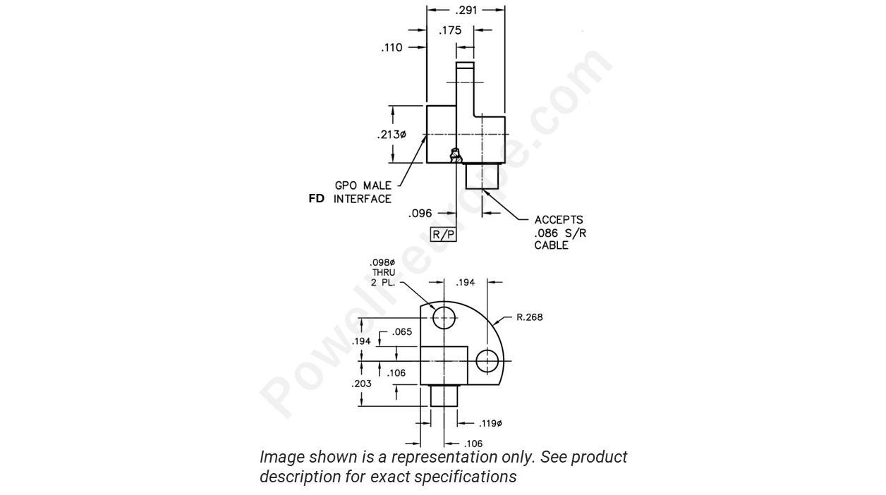 Image showing an extract of the 2D drawing of the Corning Gilbert 0119-727-3-FD
