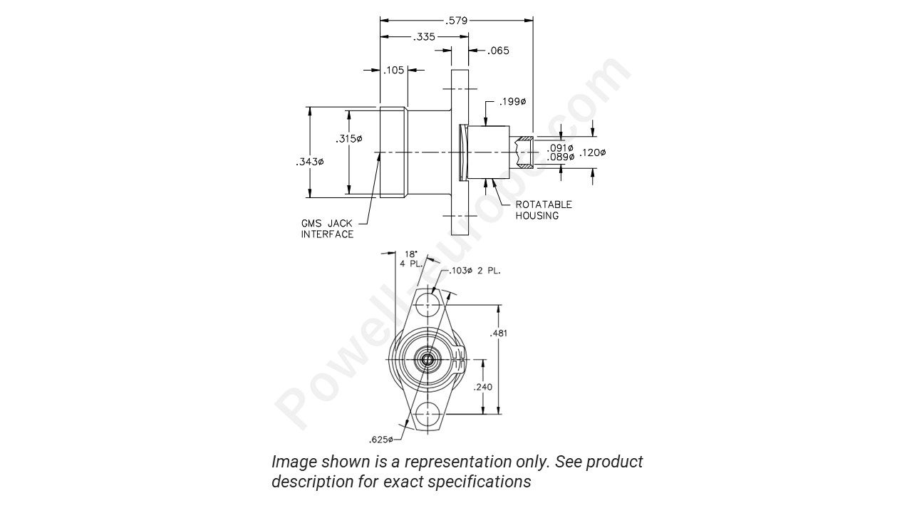 Image showing an extract of the 2D drawing of the Corning Gilbert 1804-225-1