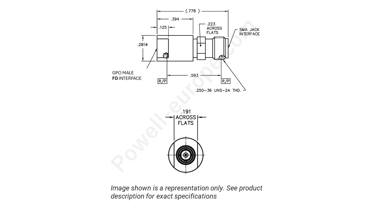 Image showing an extract of the 2D drawing of the Corning Gilbert 1A3F1-0503-01