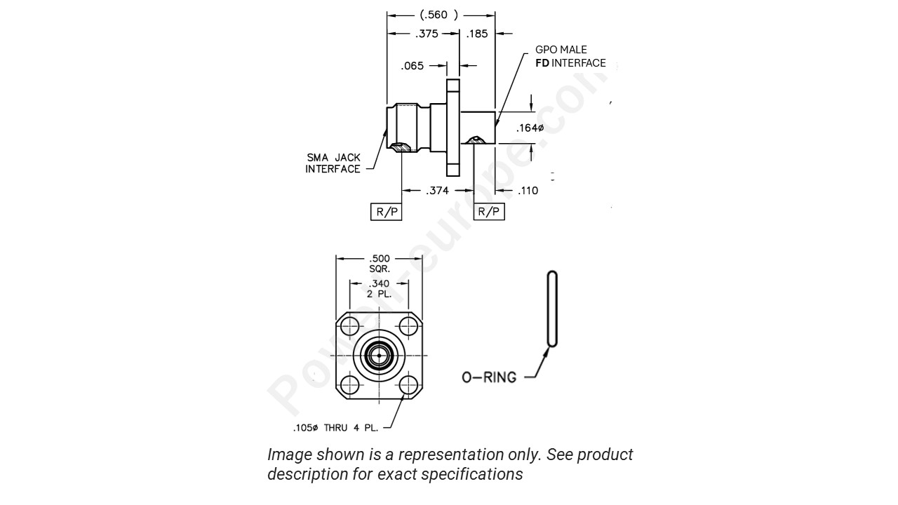 Image showing an extract of the 2D drawing of the Corning Gilbert 1A3F1-0513-02