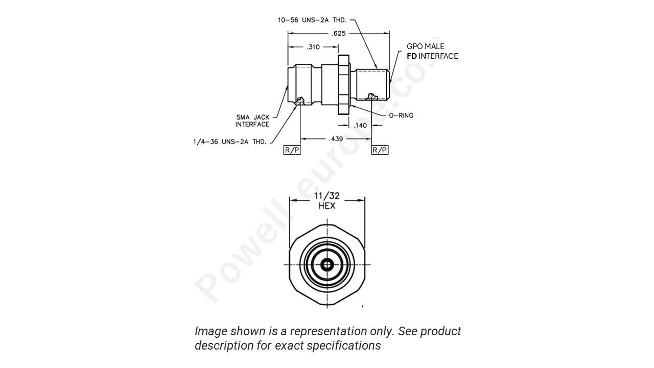 Image showing an extract of the 2D drawing of the Corning Gilbert 1A3F1-0523-05
