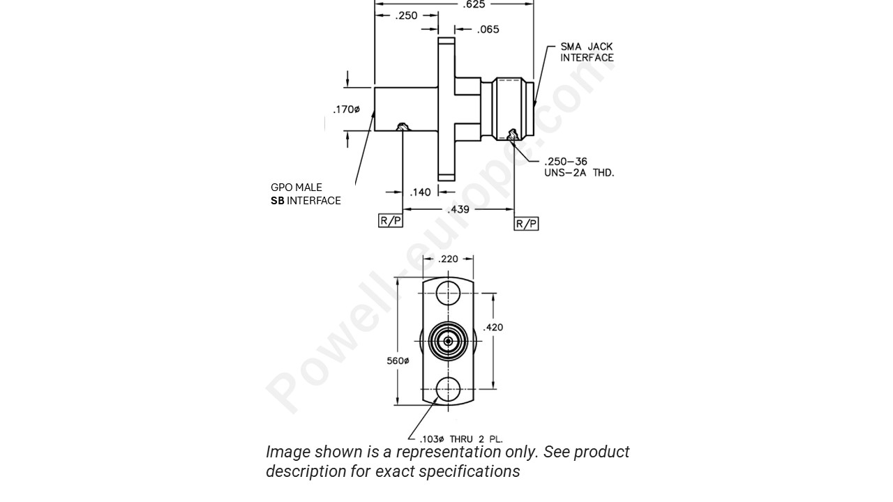 Image showing an extract of the 2D drawing of the Corning Gilbert 1A5F1-0513-03