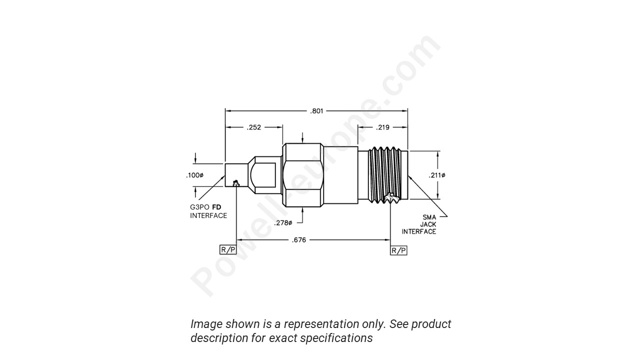 Image showing an extract of the 2D drawing of the Corning Gilbert 1R3F1-0509-01
