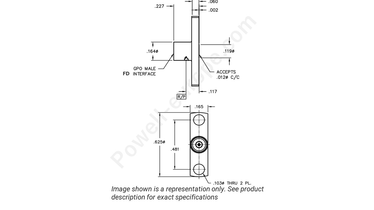 Image showing an extract of the 2D drawing of the Corning Gilbert A001-N33-05