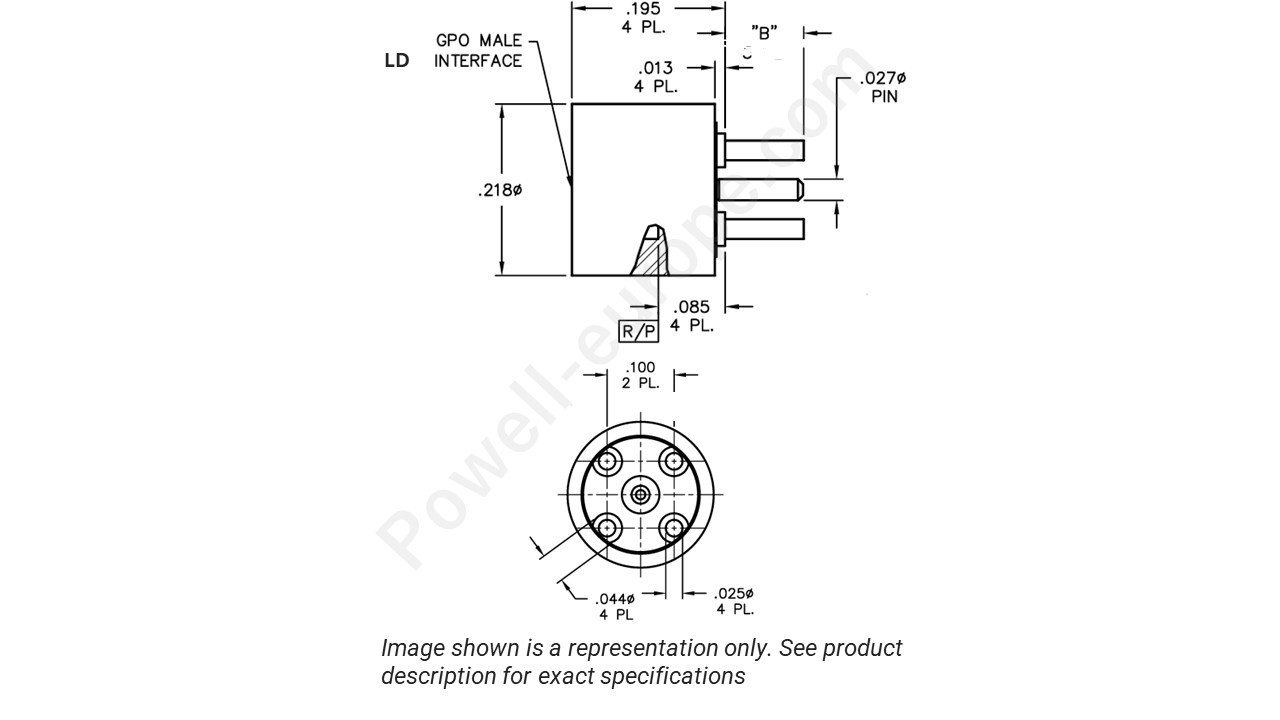 Image showing an extract of the 2D drawing of the Corning Gilbert A008-L34-02