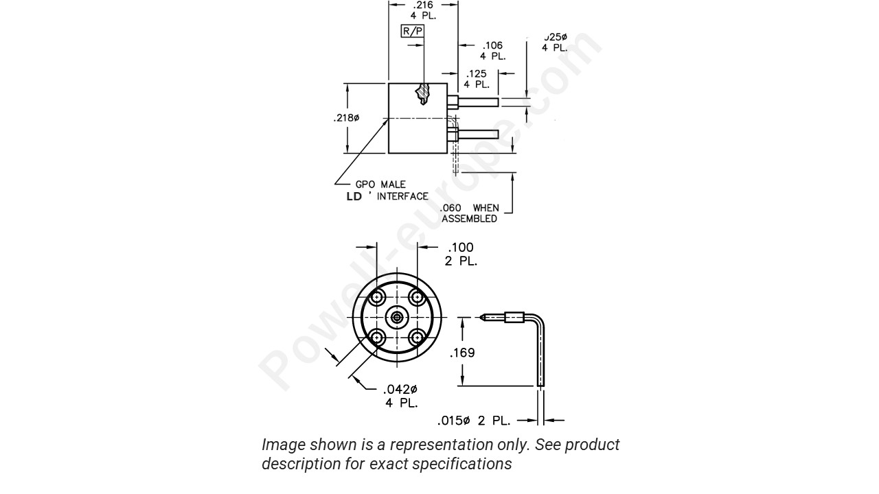 Image showing an extract of the 2D drawing of the Corning Gilbert A008-P34-01