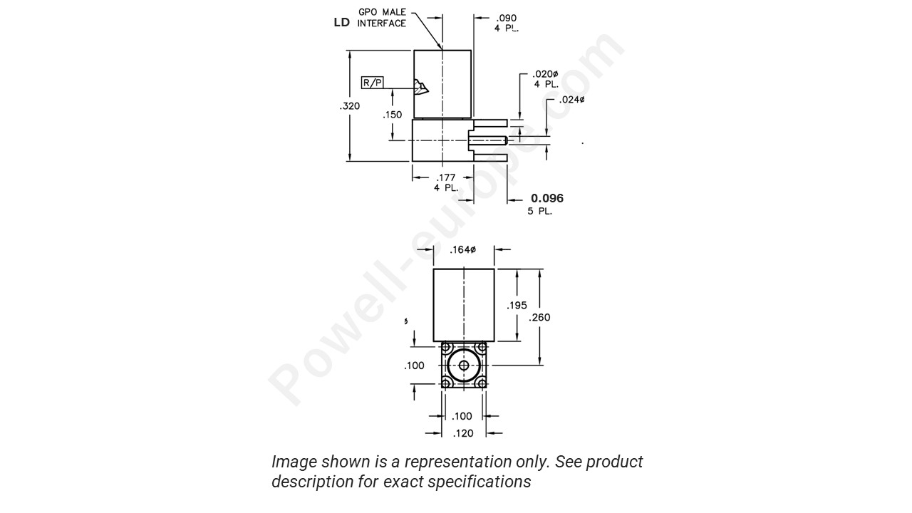 Image showing an extract of the 2D drawing of the Corning Gilbert A009-P34-01
