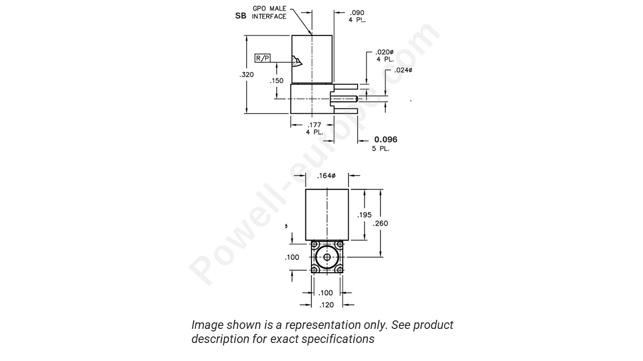 Image showing an extract of the 2D drawing of the Corning Gilbert A009-P35-01