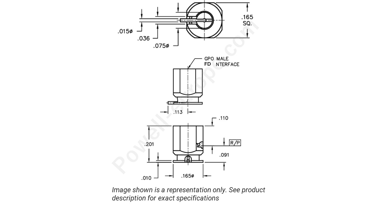 Image showing an extract of the 2D drawing of the Corning Gilbert A012-P93-01