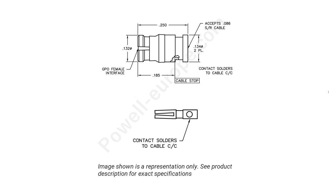 Image showing an extract of the 2D drawing of the Corning Gilbert A014-D11-01