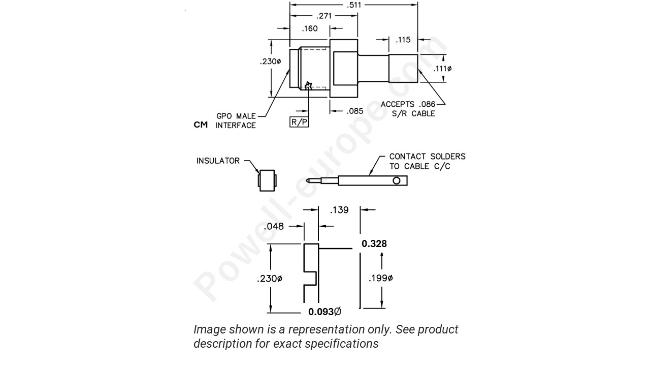 Image showing an extract of the 2D drawing of the Corning Gilbert A016-D86-01