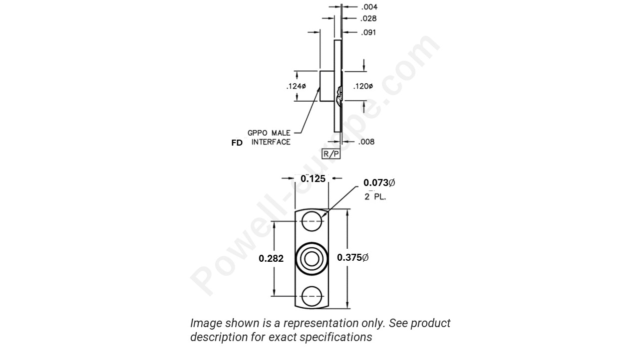 Image showing an extract of the 2D drawing of the Corning Gilbert B001-A23-01