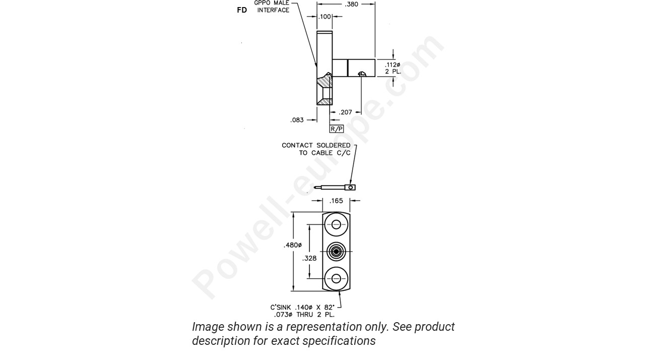 Image showing an extract of the 2D drawing of the Corning Gilbert B001-D33-01