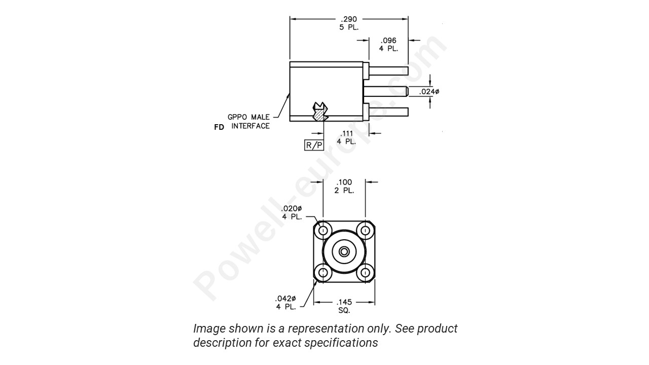 Image showing an extract of the 2D drawing of the Corning Gilbert B008-L13-01