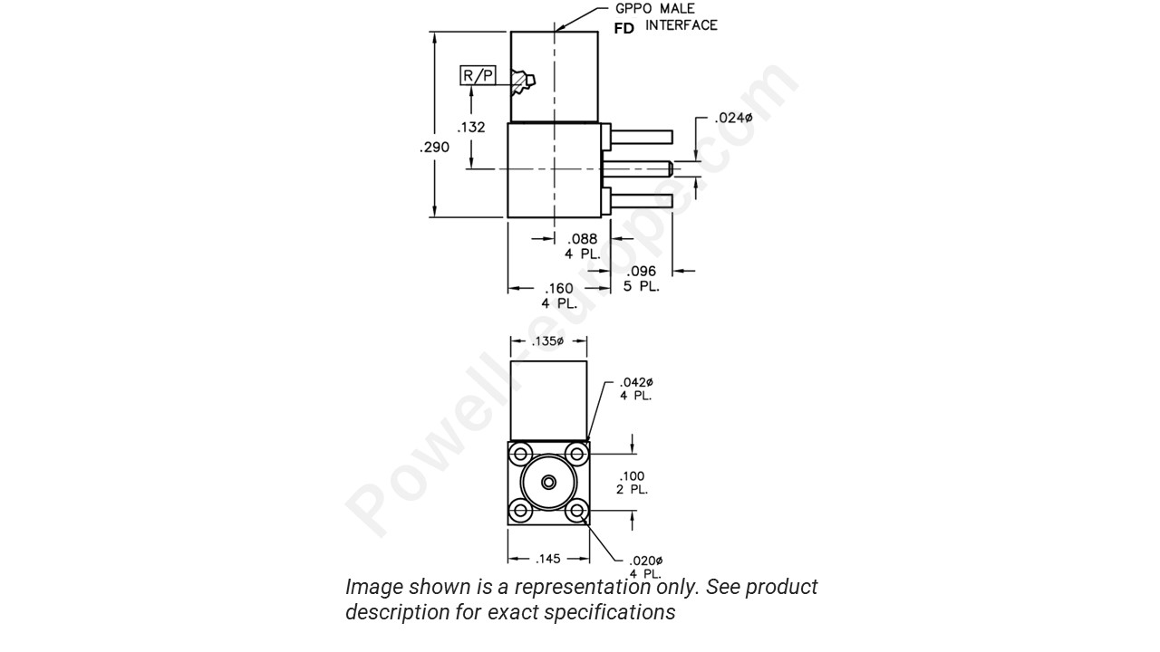 Image showing an extract of the 2D drawing of the Corning Gilbert B009-P33-01