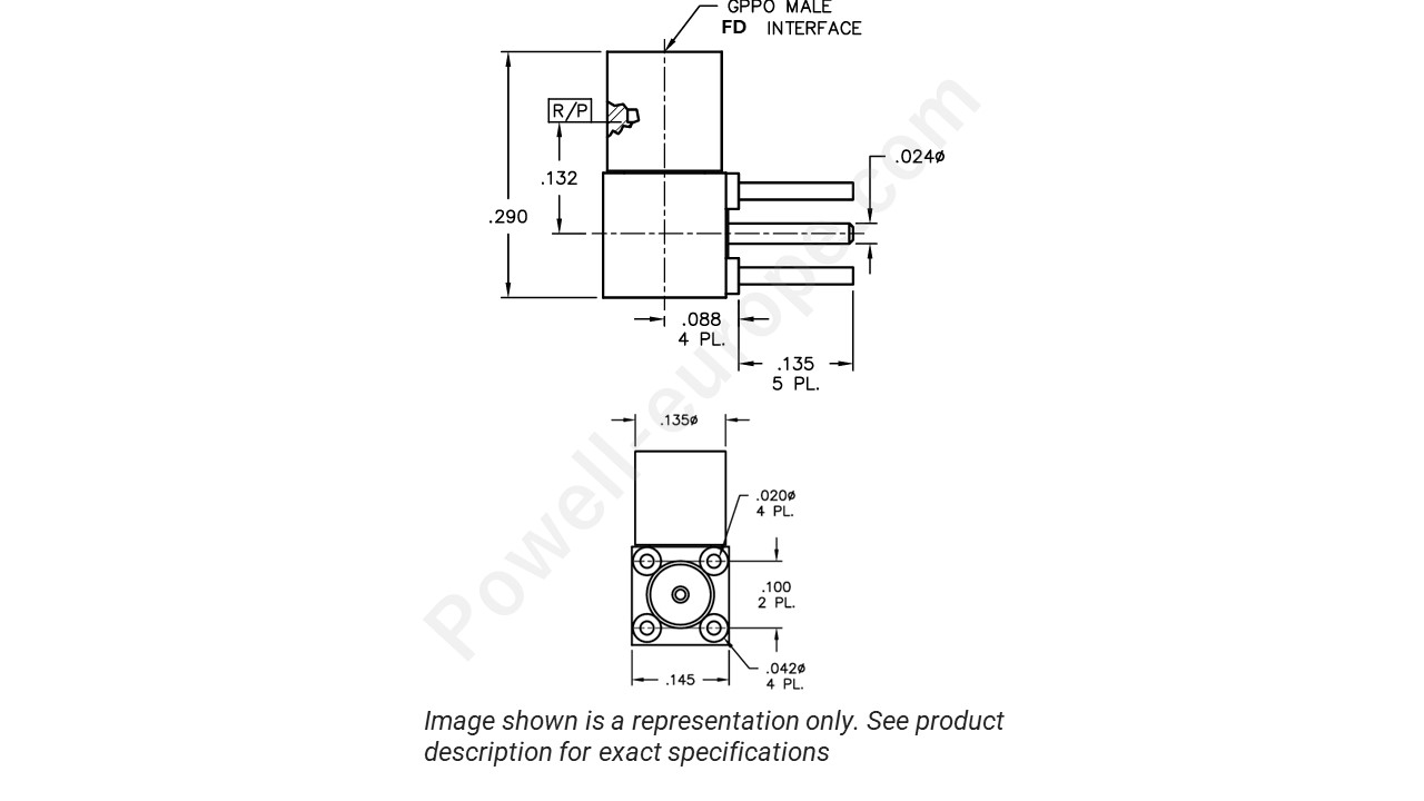 Image showing an extract of the 2D drawing of the Corning Gilbert B009-P33-02