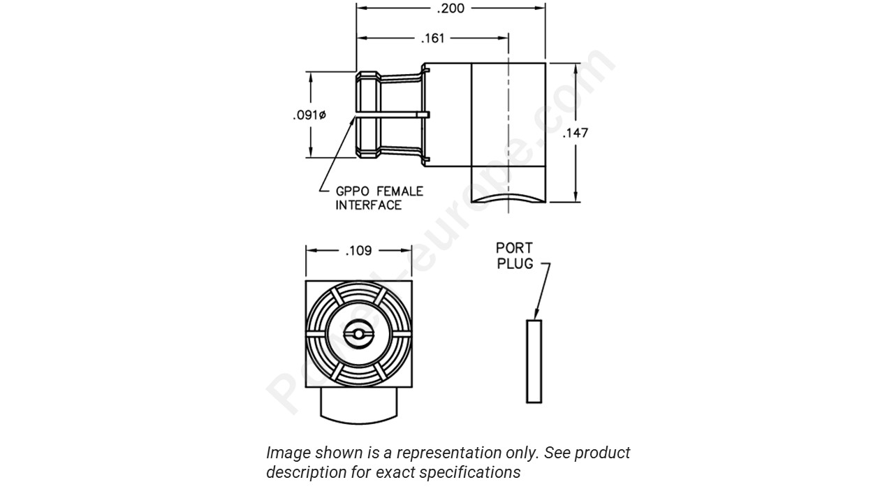 Image showing an extract of the 2D drawing of the Corning Gilbert B015-B11-01