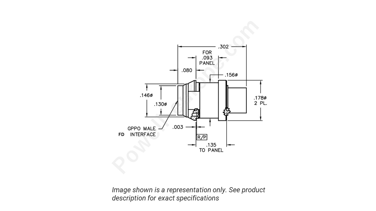 Image showing an extract of the 2D drawing of the Corning Gilbert B016-D33-01
