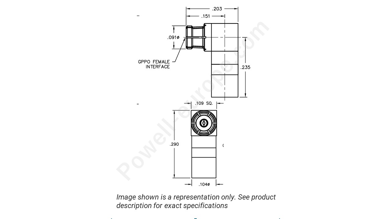 Image showing an extract of the 2D drawing of the Corning Gilbert B055-A11-05