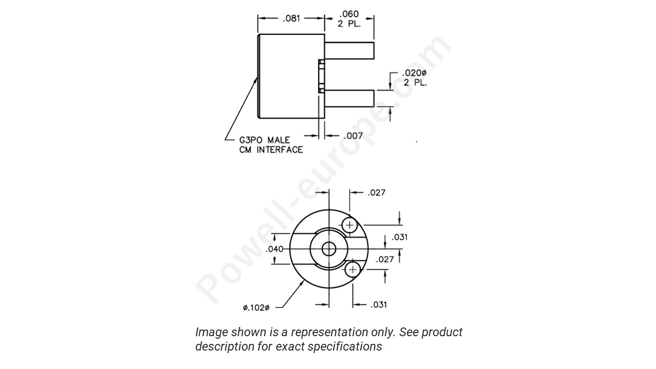 Image showing an extract of the 2D drawing of the Corning Gilbert R008-L16-01