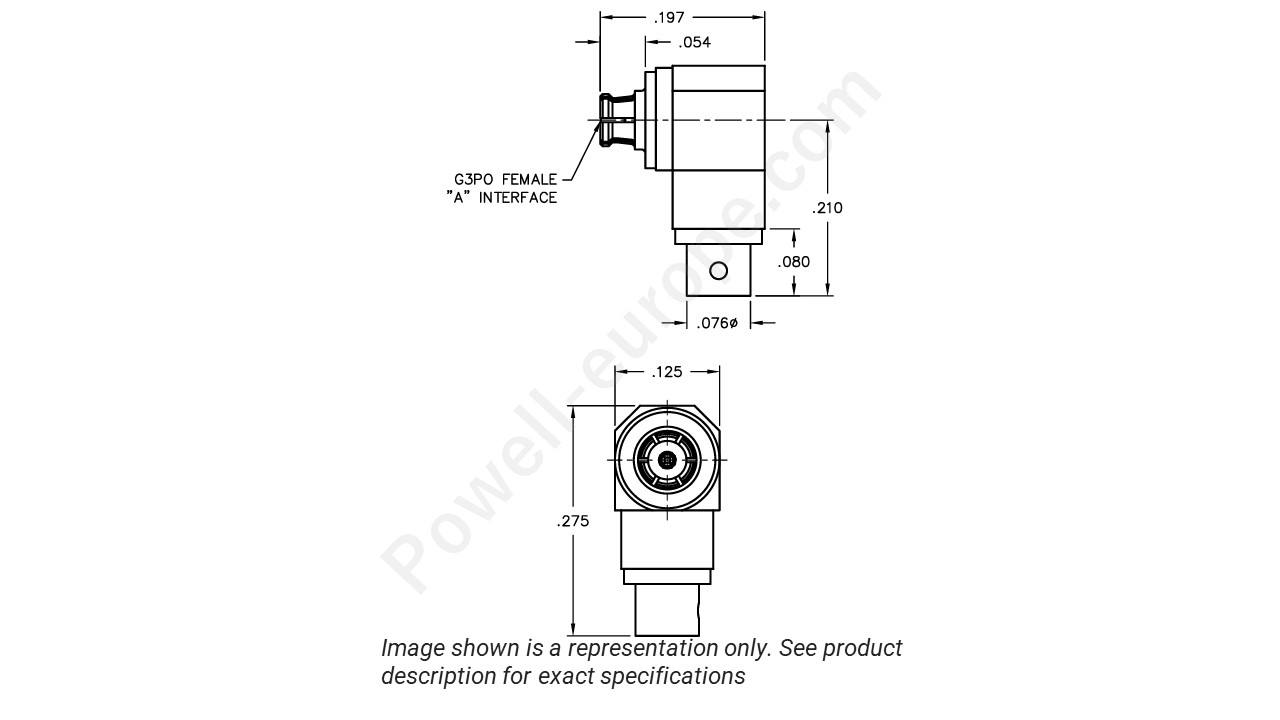 Image showing an extract of the 2D drawing of the Corning Gilbert R015-B11-02